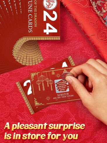 25 قطعة من بطاقات الحظ للخدش للعام الصيني الجديد من Biubee - 2024 بطاقات الحظ للعام القمري الجديد للتنين مع مظروف أحمر صيني حريري لحفلة رأس السنة الجديدة لوازم ألعاب البطاقات in Kuwait