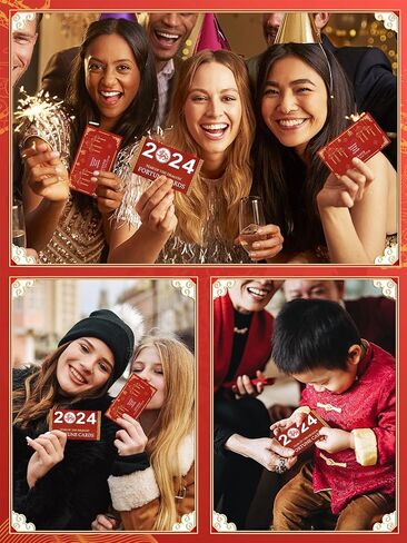 25 قطعة من بطاقات الحظ للخدش للعام الصيني الجديد من Biubee - 2024 بطاقات الحظ للعام القمري الجديد للتنين مع مظروف أحمر صيني حريري لحفلة رأس السنة الجديدة لوازم ألعاب البطاقات in Kuwait