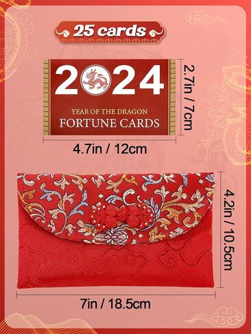 25 قطعة من بطاقات الحظ للخدش للعام الصيني الجديد من Biubee - 2024 بطاقات الحظ للعام القمري الجديد للتنين مع مظروف أحمر صيني حريري لحفلة رأس السنة الجديدة لوازم ألعاب البطاقات in Kuwait