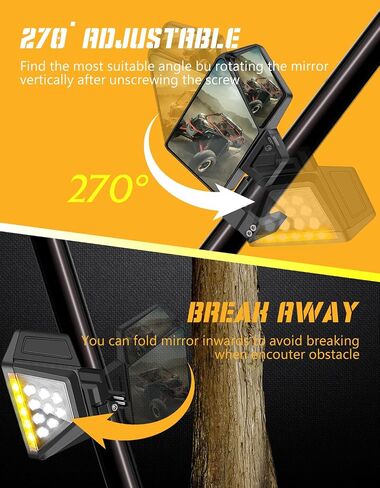 Chelhead UTV Side Mirror with Built-in LED Lights Clear Lens Fit for 1.75 inch - 2 Inch Roll Bar with Ball Joint High Impact Shatter Proof Tempered Glass in Saudi Arabia