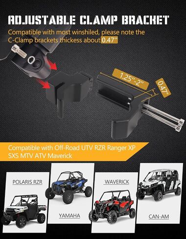Chelhead UTV Side Mirror with Built-in LED Lights Clear Lens Fit for 1.75 inch - 2 Inch Roll Bar with Ball Joint High Impact Shatter Proof Tempered Glass in Saudi Arabia