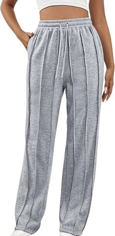Women's Drawstring High Waisted Straight Leg Sweatpants Casual Baggy Workout Joggers Pants Lounge in Saudi Arabia