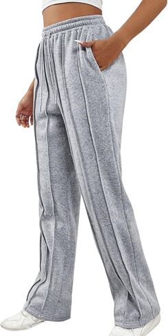 Women's Drawstring High Waisted Straight Leg Sweatpants Casual Baggy Workout Joggers Pants Lounge in Saudi Arabia