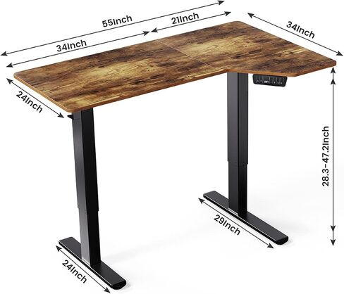 Totnz Electric Standing Desk, Height Adjustable Sit Stand up Desk, L-Shaped Memory Home Office Desk With Hook, 55 x 34 inch, Rustic in Saudi Arabia