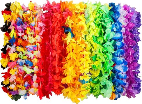 50 Pieces Hawaiian Luan Leis Necklace for Tropical Themed Party Decorations Beach Party Decor in Kuwait