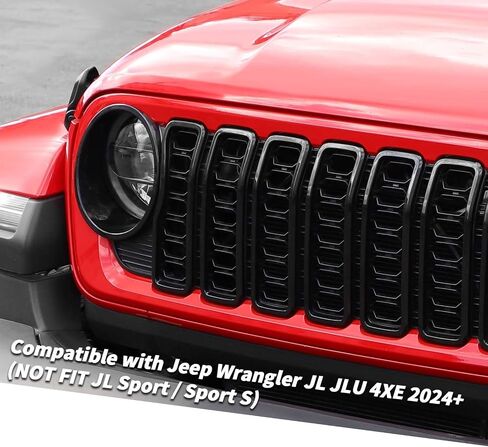 لـ 2024 Jeep Wrangler 4xe Grill Inserts، 9PCS غطاء المصباح الأمامي وإدراج الشبكة متوافق مع Jeep Wrangler JL JLU 2024+، غير مناسب JL Sport/Sport S (أسود) in Kuwait