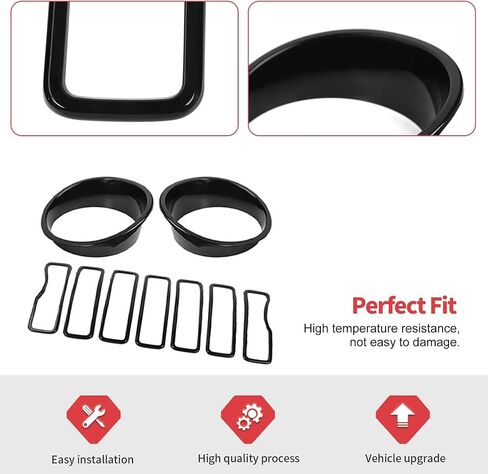 لـ 2024 Jeep Wrangler 4xe Grill Inserts، 9PCS غطاء المصباح الأمامي وإدراج الشبكة متوافق مع Jeep Wrangler JL JLU 2024+، غير مناسب JL Sport/Sport S (أسود) in Kuwait