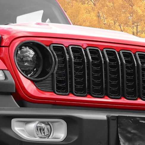 لـ 2024 Jeep Wrangler 4xe Grill Inserts، 9PCS غطاء المصباح الأمامي وإدراج الشبكة متوافق مع Jeep Wrangler JL JLU 2024+، غير مناسب JL Sport/Sport S (أسود) in Kuwait