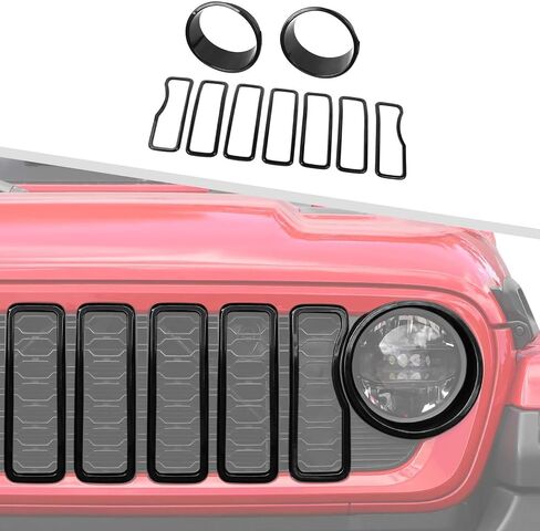 لـ 2024 Jeep Wrangler 4xe Grill Inserts، 9PCS غطاء المصباح الأمامي وإدراج الشبكة متوافق مع Jeep Wrangler JL JLU 2024+، غير مناسب JL Sport/Sport S (أسود) in Kuwait
