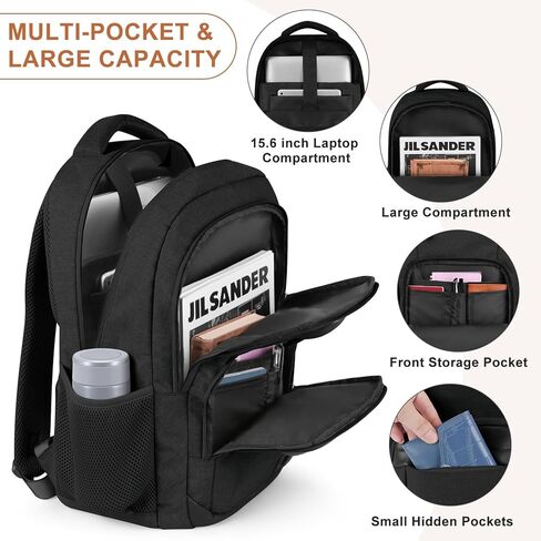 VSNOON Laptop Backpack for Men Women, Travel Laptop Backpacks with USB A & C Charging Port, Water Resistant School Backpack Computer Bag for Men, 15.6 Inch Laptop Bag for Work Business, Black in Saudi Arabia