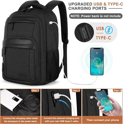VSNOON Laptop Backpack for Men Women, Travel Laptop Backpacks with USB A & C Charging Port, Water Resistant School Backpack Computer Bag for Men, 15.6 Inch Laptop Bag for Work Business, Black in Saudi Arabia