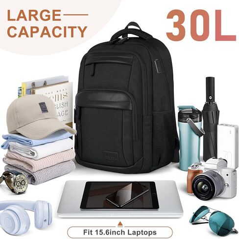 VSNOON Laptop Backpack for Men Women, Travel Laptop Backpacks with USB A & C Charging Port, Water Resistant School Backpack Computer Bag for Men, 15.6 Inch Laptop Bag for Work Business, Black in Saudi Arabia
