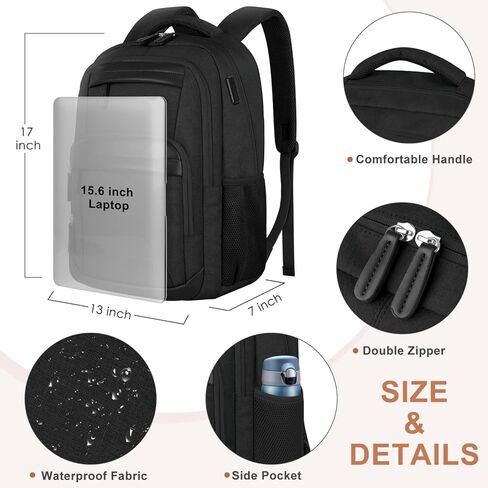 VSNOON Laptop Backpack for Men Women, Travel Laptop Backpacks with USB A & C Charging Port, Water Resistant School Backpack Computer Bag for Men, 15.6 Inch Laptop Bag for Work Business, Black in Saudi Arabia