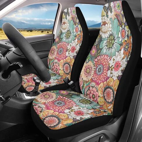 NDISTIN Boho Flower Car Front Seat Covers for Women Men, Printed Seat Cover Universal Fits Car Suvs Sedans in Saudi Arabia