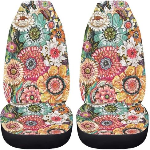 NDISTIN Boho Flower Car Front Seat Covers for Women Men, Printed Seat Cover Universal Fits Car Suvs Sedans in Saudi Arabia