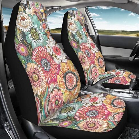 NDISTIN Boho Flower Car Front Seat Covers for Women Men, Printed Seat Cover Universal Fits Car Suvs Sedans in Saudi Arabia