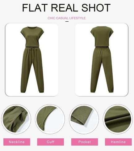 SHEWIN Womens Two Piece Lounge Sets Casual Short Sleeve Pullover Tops Matching Elastic Waist Pants Tracksuit Set in Saudi Arabia