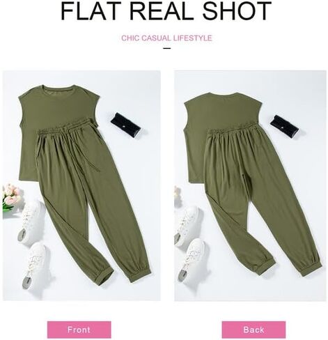 SHEWIN Womens Two Piece Lounge Sets Casual Short Sleeve Pullover Tops Matching Elastic Waist Pants Tracksuit Set in Saudi Arabia