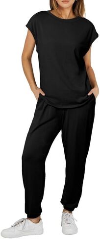 SHEWIN Womens Two Piece Lounge Sets Casual Short Sleeve Pullover Tops Matching Elastic Waist Pants Tracksuit Set in Saudi Arabia