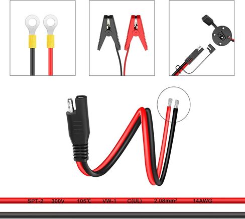 SAE كابل تمديد ولاعة السجائر كابل SAE، قابس ذكر ولاعة السجائر 16AWG إلى SAE 2 دبوس محول توصيل سريع الفك مع مصهر وموصل SAE in Saudi Arabia
