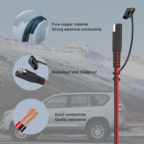 SAE كابل تمديد ولاعة السجائر كابل SAE، قابس ذكر ولاعة السجائر 16AWG إلى SAE 2 دبوس محول توصيل سريع الفك مع مصهر وموصل SAE in Saudi Arabia