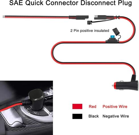 SAE كابل تمديد ولاعة السجائر كابل SAE، قابس ذكر ولاعة السجائر 16AWG إلى SAE 2 دبوس محول توصيل سريع الفك مع مصهر وموصل SAE in Saudi Arabia