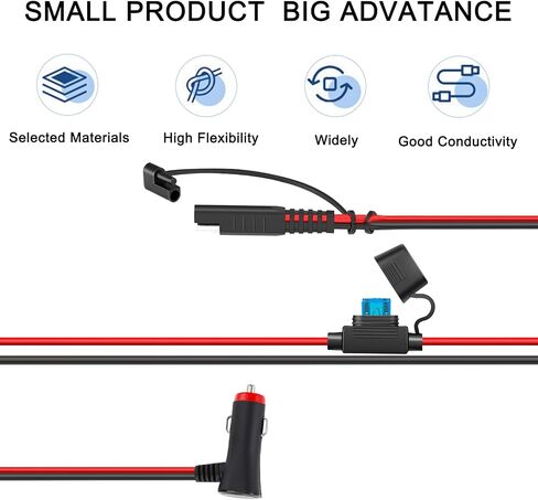 SAE كابل تمديد ولاعة السجائر كابل SAE، قابس ذكر ولاعة السجائر 16AWG إلى SAE 2 دبوس محول توصيل سريع الفك مع مصهر وموصل SAE in Saudi Arabia