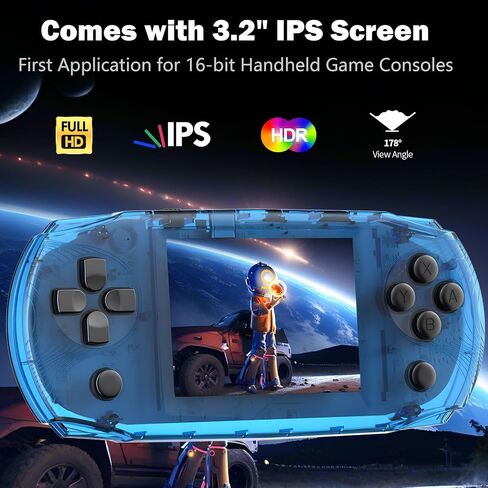 16 Bit Handheld Game Toys for Kids with 100 Video Games,Boys Girls Children's 3.2 Inches IPS Screen Rechargeable Retro Gaming Device Stuff,Party Easter Birthday Gift (Transparent Black) in Saudi Arabia