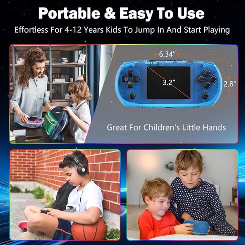 16 Bit Handheld Game Toys for Kids with 100 Video Games,Boys Girls Children's 3.2 Inches IPS Screen Rechargeable Retro Gaming Device Stuff,Party Easter Birthday Gift (Transparent Black) in Saudi Arabia