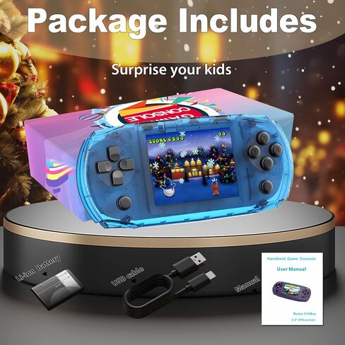 16 Bit Handheld Game Toys for Kids with 100 Video Games,Boys Girls Children's 3.2 Inches IPS Screen Rechargeable Retro Gaming Device Stuff,Party Easter Birthday Gift (Transparent Black) in Saudi Arabia
