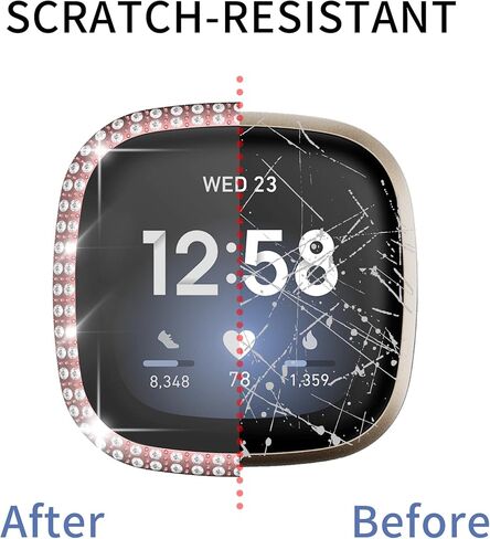 [عبوة من 5 قطع] RICHONE متوافقة مع حافظة ساعة Fitbit Sense وVersa 3، غطاء Bling Diamonds مع واقي شاشة زجاجي مقوى ثلاثي الأبعاد (أسود + فضي + ذهبي + وردي + ذهبي وردي) in Kuwait