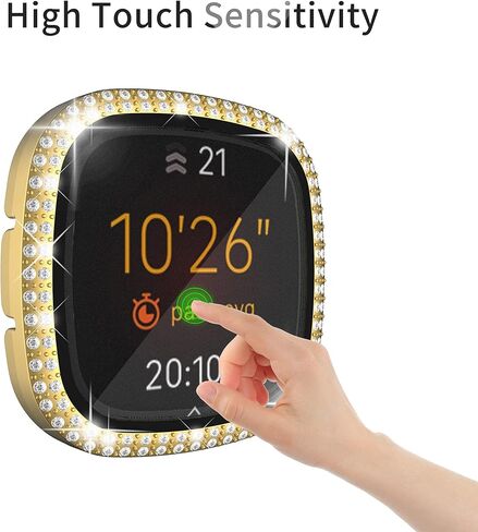[عبوة من 5 قطع] RICHONE متوافقة مع حافظة ساعة Fitbit Sense وVersa 3، غطاء Bling Diamonds مع واقي شاشة زجاجي مقوى ثلاثي الأبعاد (أسود + فضي + ذهبي + وردي + ذهبي وردي) in Kuwait