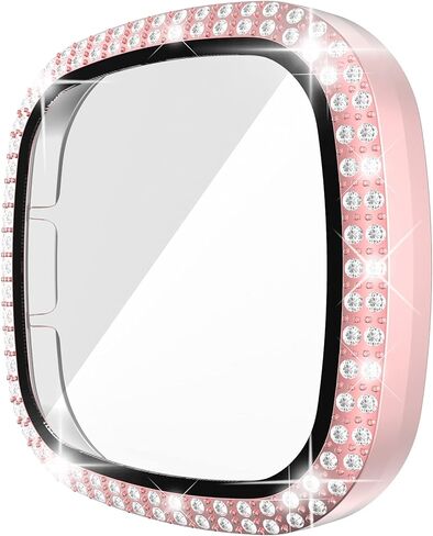 [عبوة من 5 قطع] RICHONE متوافقة مع حافظة ساعة Fitbit Sense وVersa 3، غطاء Bling Diamonds مع واقي شاشة زجاجي مقوى ثلاثي الأبعاد (أسود + فضي + ذهبي + وردي + ذهبي وردي) in Kuwait