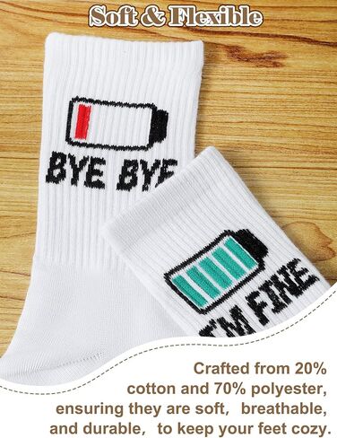 5 Pairs Funny Graphic Socks Adult White Crew Socks for Women Men Novelty Quote Athletic Socks for Sports Shoes Casual Wear in Kuwait