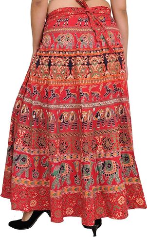 Exotic India Wrap-Around Long Skirt with Printed Elephants and Deer in Saudi Arabia