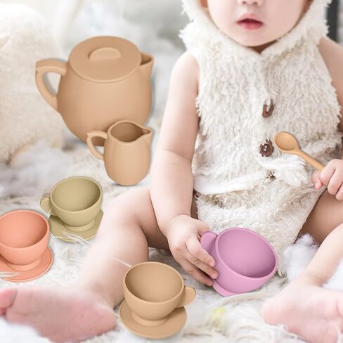 Silicone Tea Party Set for Little Girls, Cute Toy Tea Set for Pretend Play, Toddler Girl Toys, Enhances Motor Skills, Play Tea Set for Kids, Pretend Mini Teaset (Lavender) in Saudi Arabia