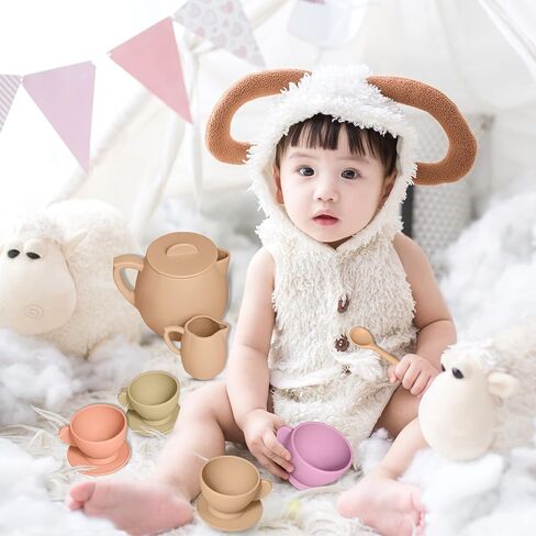 Silicone Tea Party Set for Little Girls, Cute Toy Tea Set for Pretend Play, Toddler Girl Toys, Enhances Motor Skills, Play Tea Set for Kids, Pretend Mini Teaset (Lavender) in Saudi Arabia