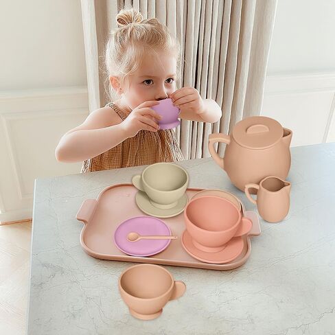 Silicone Tea Party Set for Little Girls, Cute Toy Tea Set for Pretend Play, Toddler Girl Toys, Enhances Motor Skills, Play Tea Set for Kids, Pretend Mini Teaset (Lavender) in Saudi Arabia