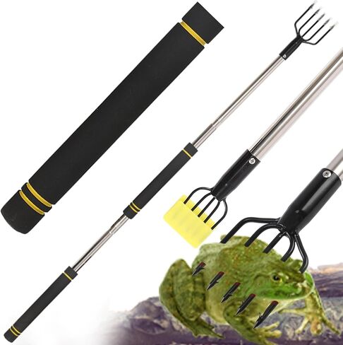 Frebuta Frog Gigging Pole، من 2 إلى 6 أقدام لصيد السمك مع شائكة 5 شقوق حربة من الفولاذ المقاوم للصدأ، عمود تمديد السمك المفلطح، مقبض طويل مع مقبض إسفنجي للصيد، رماح الضفدع، خطاف صيد قوي in Kuwait