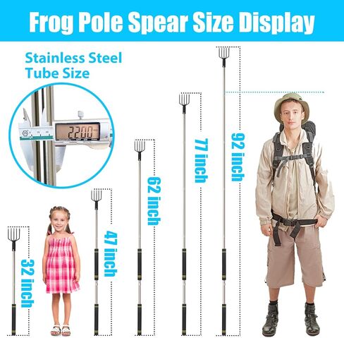 Frebuta Frog Gigging Pole، من 2 إلى 6 أقدام لصيد السمك مع شائكة 5 شقوق حربة من الفولاذ المقاوم للصدأ، عمود تمديد السمك المفلطح، مقبض طويل مع مقبض إسفنجي للصيد، رماح الضفدع، خطاف صيد قوي in Kuwait
