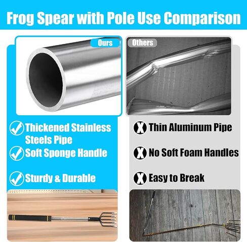 Frebuta Frog Gigging Pole، من 2 إلى 6 أقدام لصيد السمك مع شائكة 5 شقوق حربة من الفولاذ المقاوم للصدأ، عمود تمديد السمك المفلطح، مقبض طويل مع مقبض إسفنجي للصيد، رماح الضفدع، خطاف صيد قوي in Kuwait