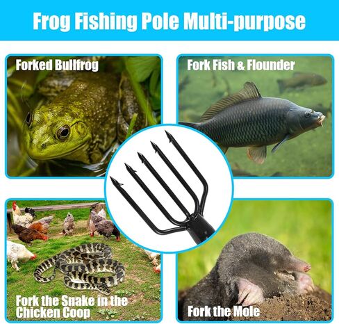 Frebuta Frog Gigging Pole، من 2 إلى 6 أقدام لصيد السمك مع شائكة 5 شقوق حربة من الفولاذ المقاوم للصدأ، عمود تمديد السمك المفلطح، مقبض طويل مع مقبض إسفنجي للصيد، رماح الضفدع، خطاف صيد قوي in Kuwait