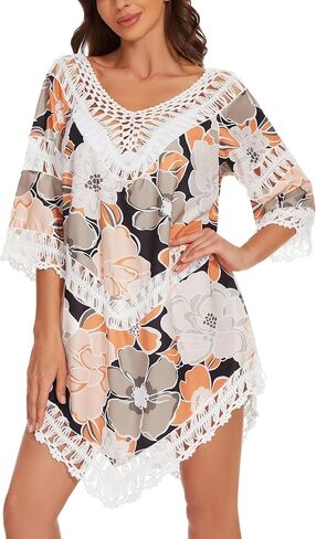 nratto Swimsuit Coverup for Women Bathing Suit Cover Ups Floral Print Lace Vacation Wear in Saudi Arabia