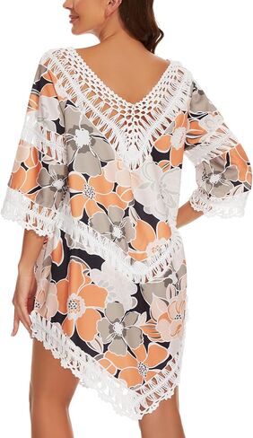 nratto Swimsuit Coverup for Women Bathing Suit Cover Ups Floral Print Lace Vacation Wear in Saudi Arabia