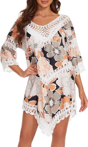 nratto Swimsuit Coverup for Women Bathing Suit Cover Ups Floral Print Lace Vacation Wear in Saudi Arabia
