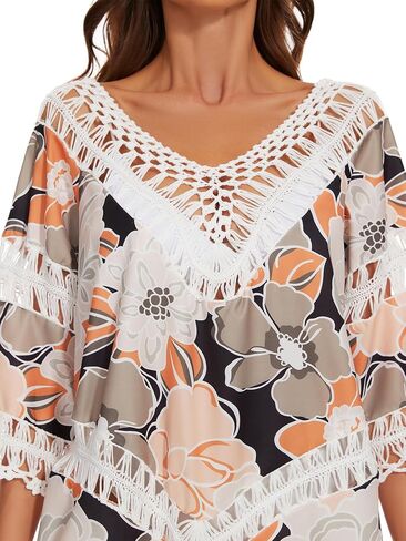 nratto Swimsuit Coverup for Women Bathing Suit Cover Ups Floral Print Lace Vacation Wear in Saudi Arabia