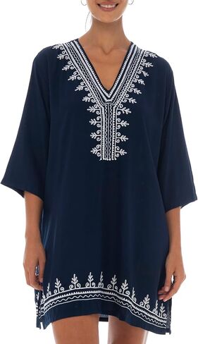 Back From Bali Womens Boho Embroidered Swimsuit Cover Up Loose Fit Casual Tunic Top Dress Resort Wear in Saudi Arabia