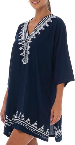 Back From Bali Womens Boho Embroidered Swimsuit Cover Up Loose Fit Casual Tunic Top Dress Resort Wear in Saudi Arabia