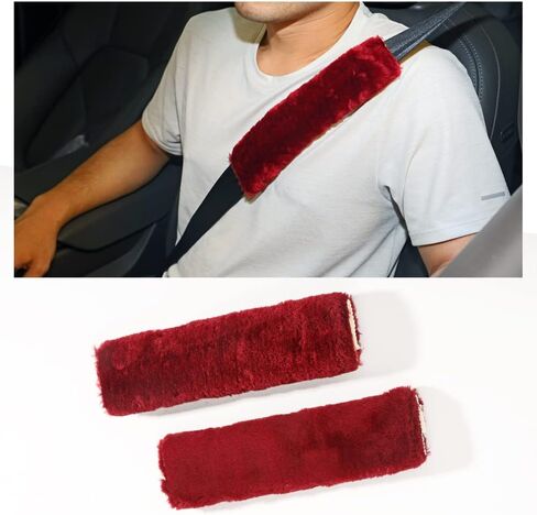 Banseko 2 حزمة منصات حزام مقعد السيارة، وسائد حزام الأمان وسادة الكتف، وأغطية حزام الكتف حزام الأمان، لينة ومريحة تحمي الرقبة والكتف (الفراء النبيذ الأحمر) in Kuwait