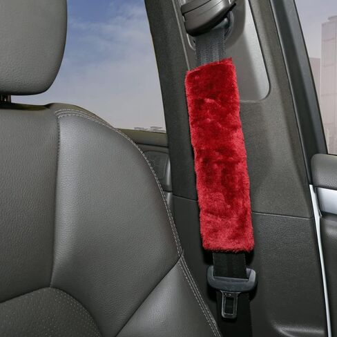 Banseko 2 حزمة منصات حزام مقعد السيارة، وسائد حزام الأمان وسادة الكتف، وأغطية حزام الكتف حزام الأمان، لينة ومريحة تحمي الرقبة والكتف (الفراء النبيذ الأحمر) in Kuwait